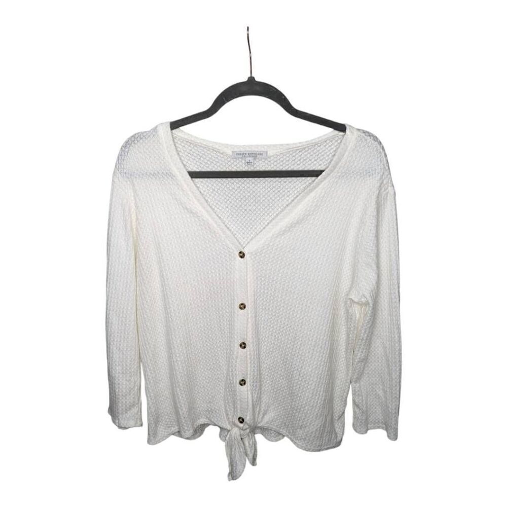 Green Envelope V Neck Long Sleeve Button Down Blouse